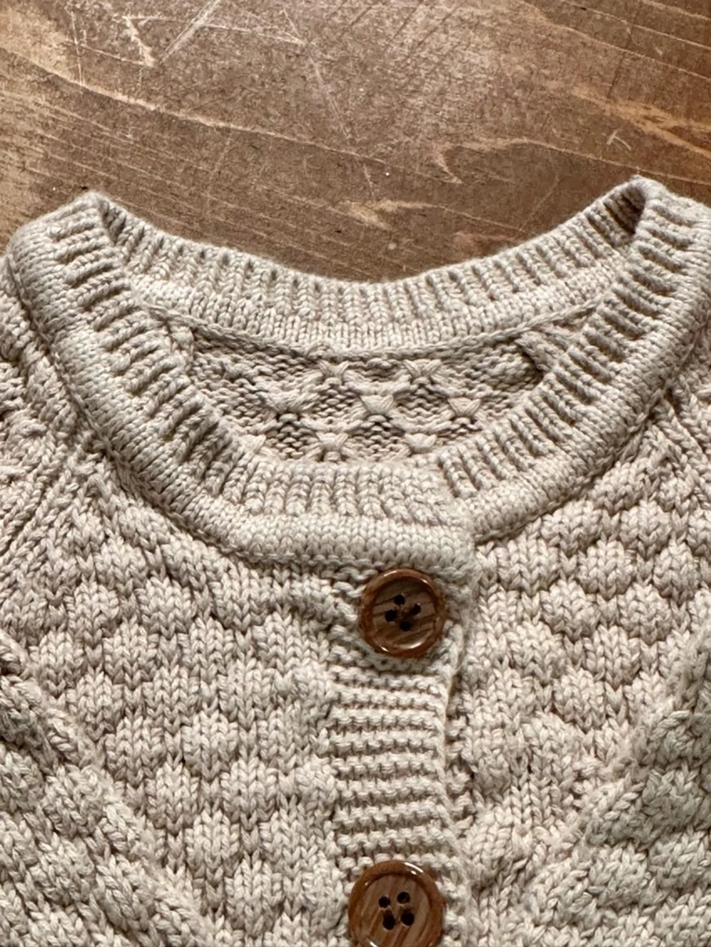 Chunky Knit Baby Romper 6 to 9M Size 70 Neutral With Buttons